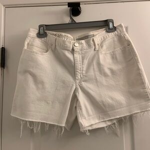 DKNY White Raw Hem Denim Boyfriend Shorts